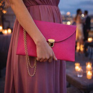 💖 Hot Pink Envelope Clutch w/ Gold Chain Strap